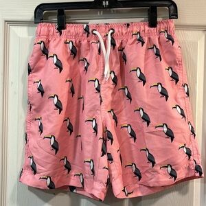 Franks Manly Toucan Bird 6.5” Inseam Pink Swim Trunk Shorts no lining Medium